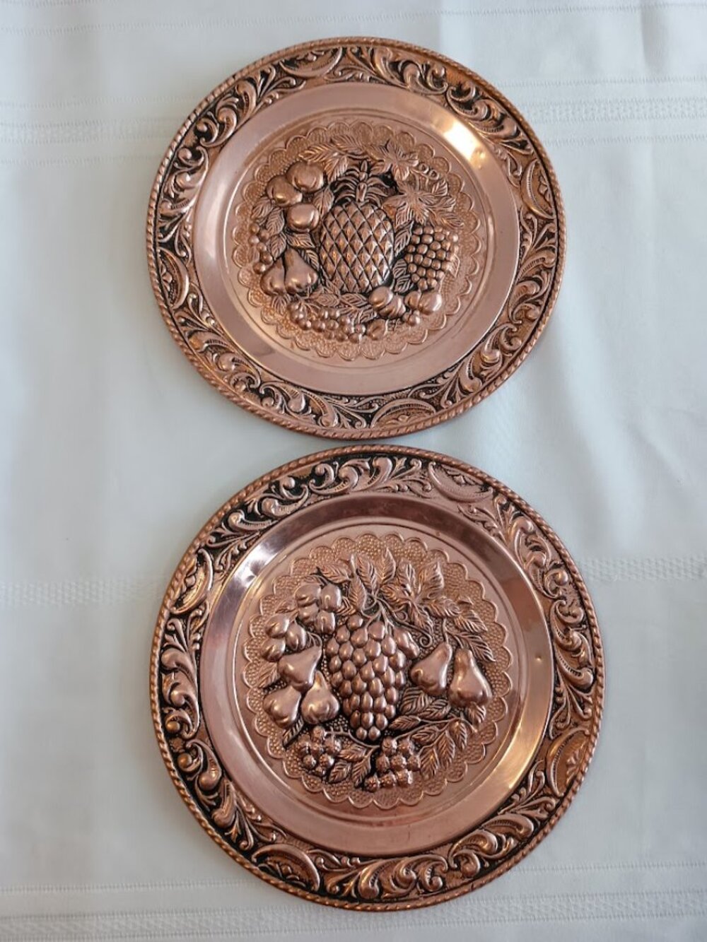 Vintage Copper Decorative Wall Plates with Fruit Design Made in England